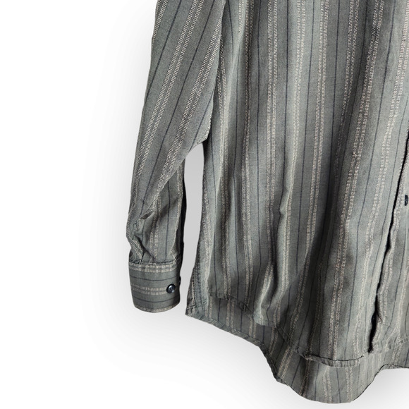 Vintage Bill Blass Green Striped Button Down Shirt Cotton L - Picture 3 of 8